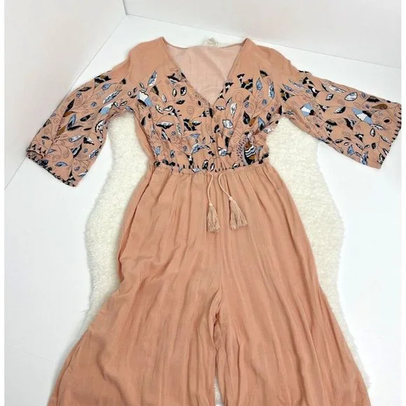 Jaase Wide Leg Floral Jumpsuit Anthropologie Size Small Pink Blue Bohemian - Picture 7 of 13